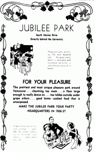 Ad for Jubilee Park tea house